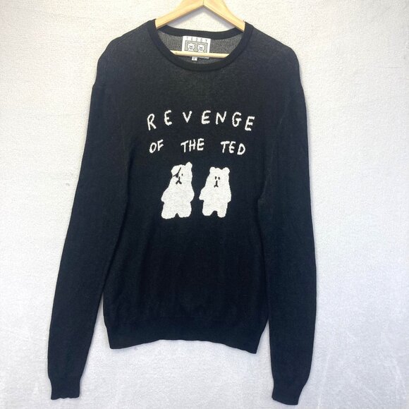 Teddy Fresh Sweater Mens Large Revenge Of The Ted Bear Lightweight Soft Black - Picture 1 of 12